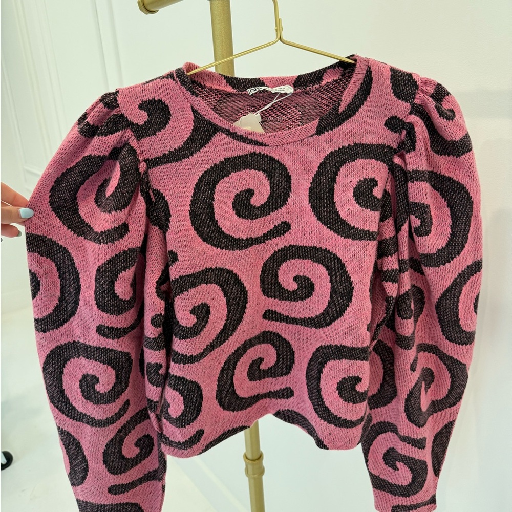 Pink and Black Swirl Pattern Sweater